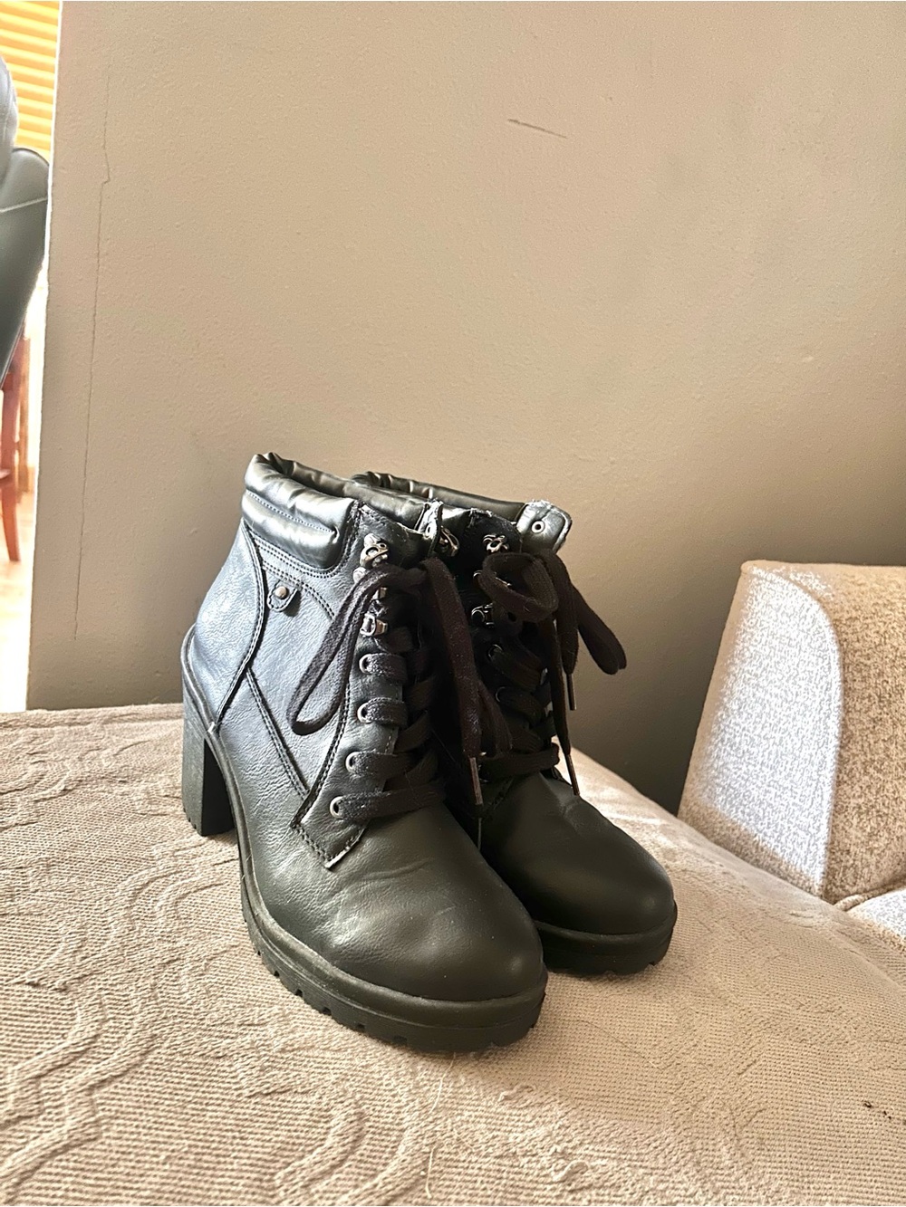 Joe Boxer Black Lace-Up Chunky Heel Ankle Boots